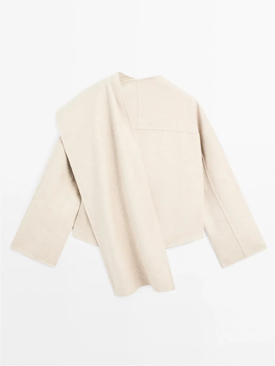 Aveline Asymmetrische Jas | Dames jas met wolmix & sjaaldetail - Afbeelding 6
