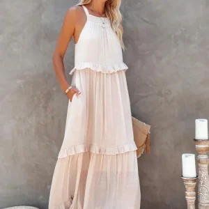 Zylaa - Zwierige maxi jurk met ruches details