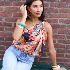 Asymmetrische Print Top Bruin