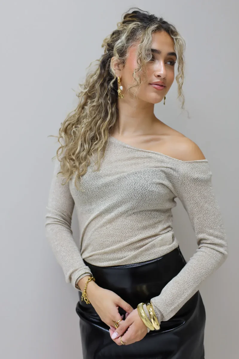 Asymmetrische Top Lange Mouwen Camel - Afbeelding 7