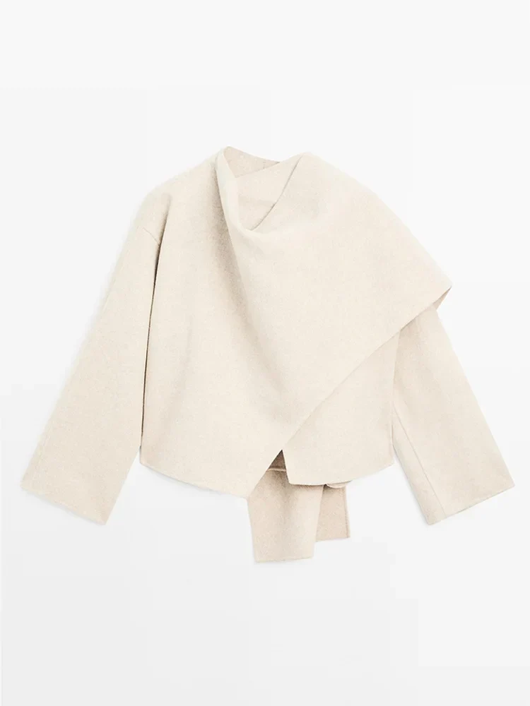 Aveline Asymmetrische Jas | Dames jas met wolmix & sjaaldetail - Afbeelding 3