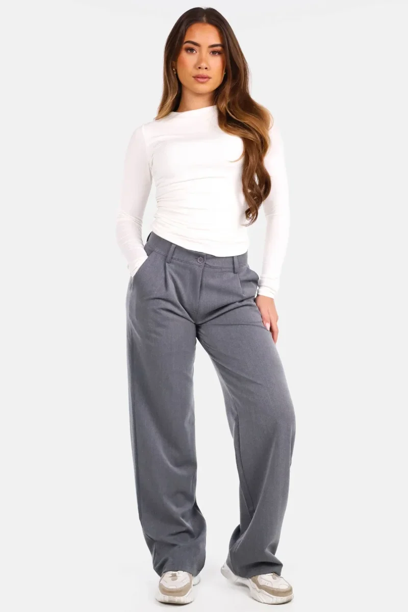 Bandplooibroek wide leg washed grijs - Afbeelding 3