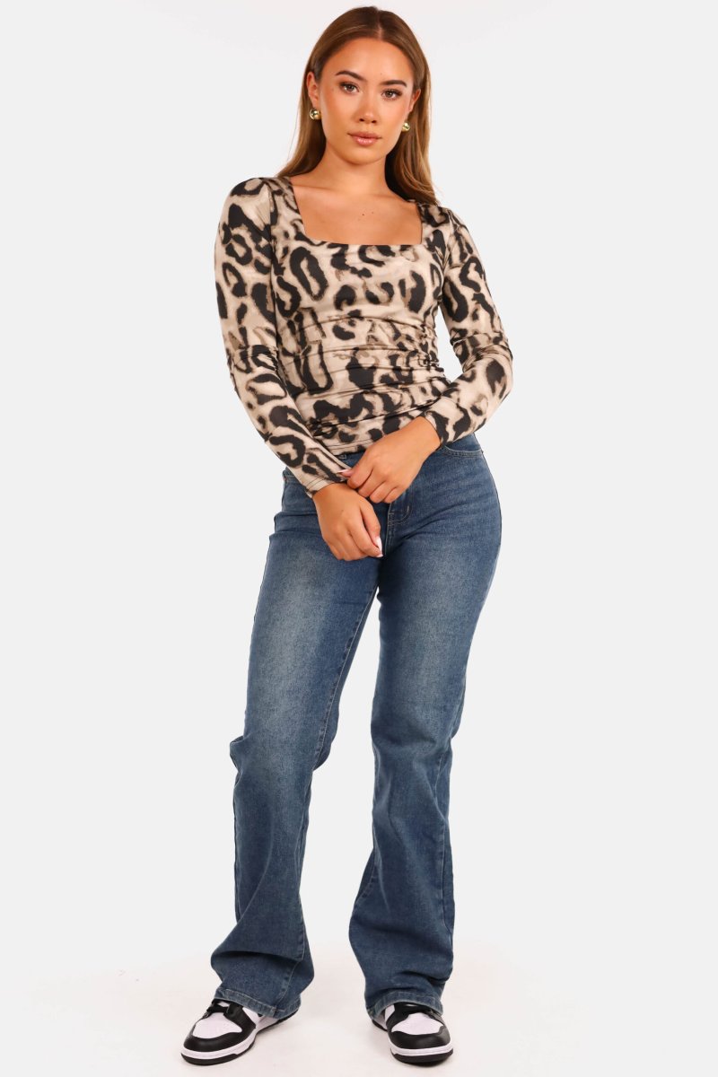 Basic shirt vierkante hals leopard print grijs - Afbeelding 3