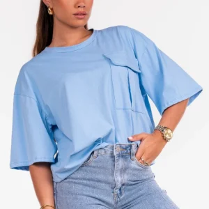 Basic t-shirt pocket lichtblauw