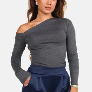 Basic top off shoulder grijs