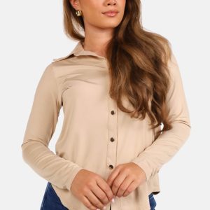 Blouse met knoopsluiting taupe