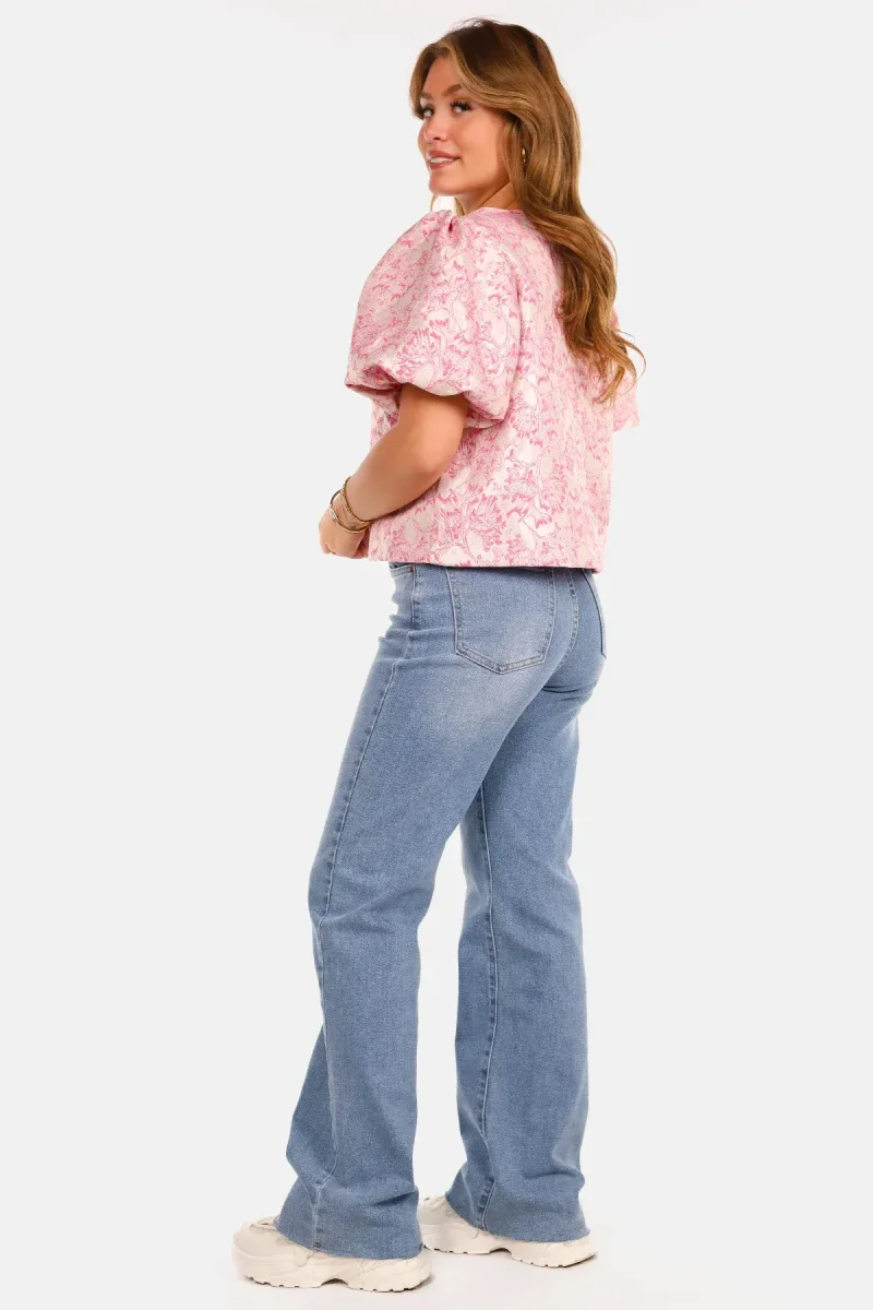 Blouse met pofmouwen en knopen fuchsia - Afbeelding 5