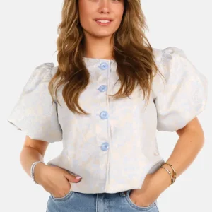 Blouse met pofmouwen en knopen lichtblauw