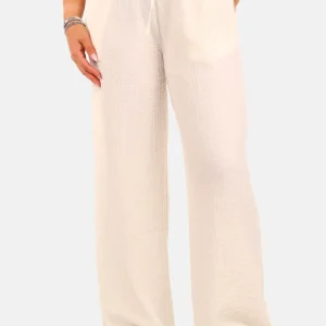 Broek met structuur detail creme