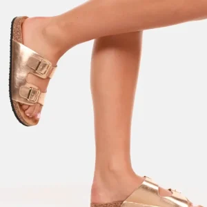 Comfortabele slippers met dubbele gespsluiting champagne
