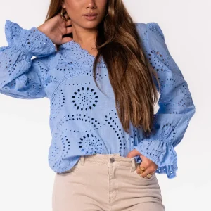 Cotton blouse v-hals lichtblauw
