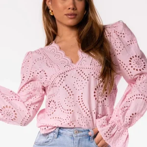 Cotton blouse v-hals lichtroze