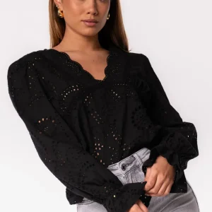 Cotton blouse v-hals zwart