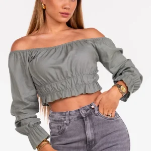 Cropped blouse linnen kaki