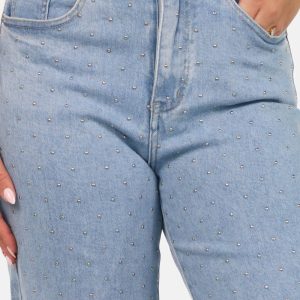Dad fit wide leg jeans met studs lichtblauw