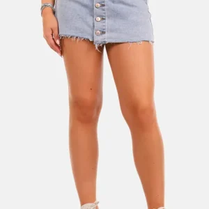 Denim skort met knoopsluiting lichtblauw