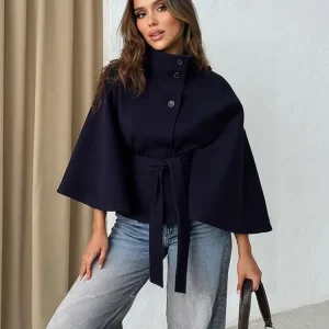 Dames Capejas – Wolmix – Losvallend Model – Hoge Kraag – Ceintuur Taille