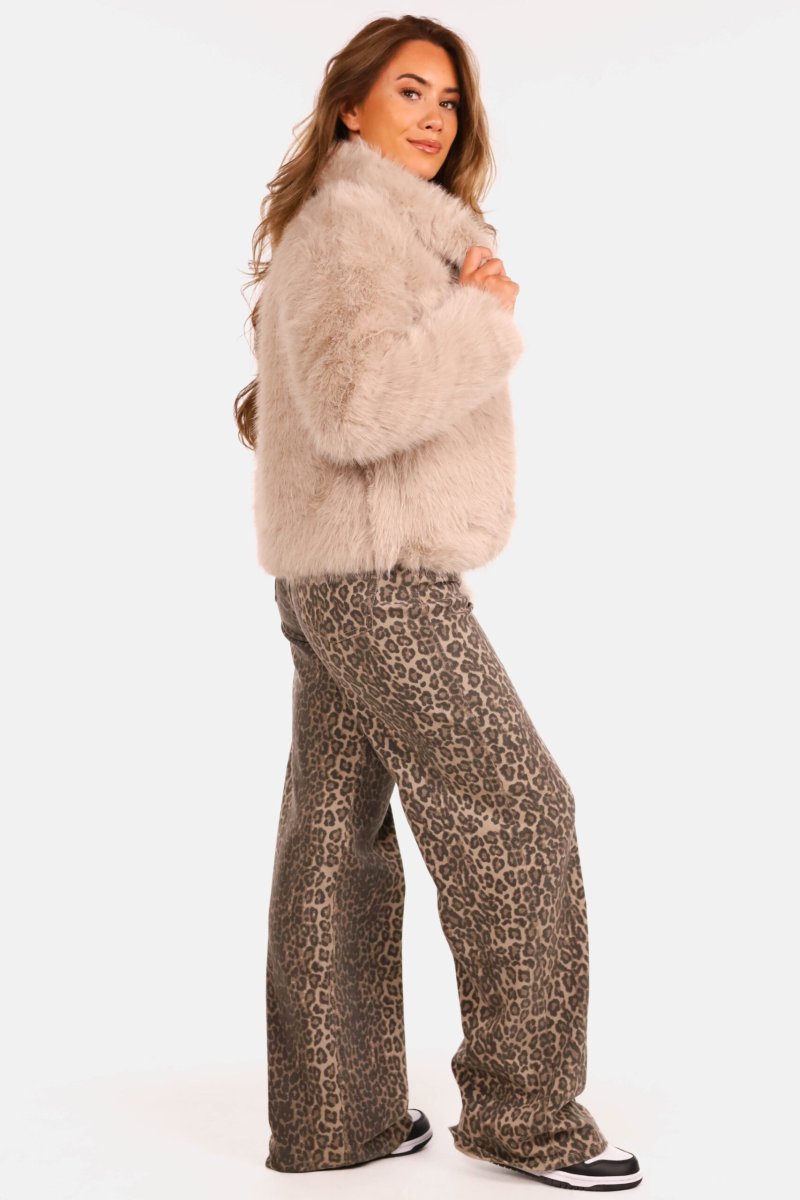 Fake fur jasje taupe - Afbeelding 6