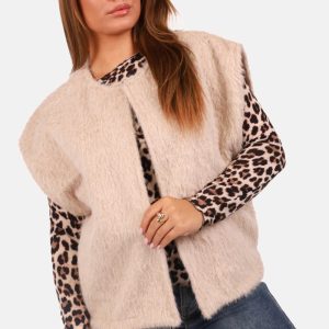 Fluffy gilet beige