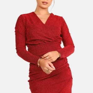Glitter jurk kort bordeaux