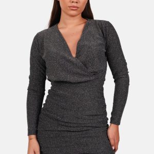 Glitter jurk met geplooide voorkant zilver
