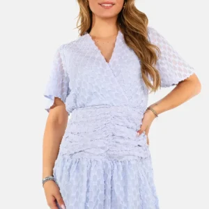 Jurk met structuurstof en elastische taille lichtblauw