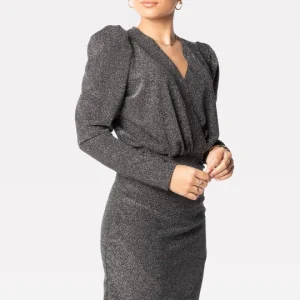 Jurk sparkle pof mouw zilver