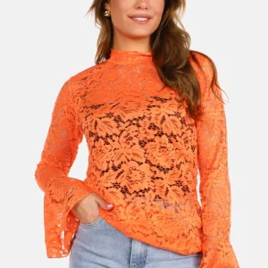 Kanten top met uitlopende mouwen oranje