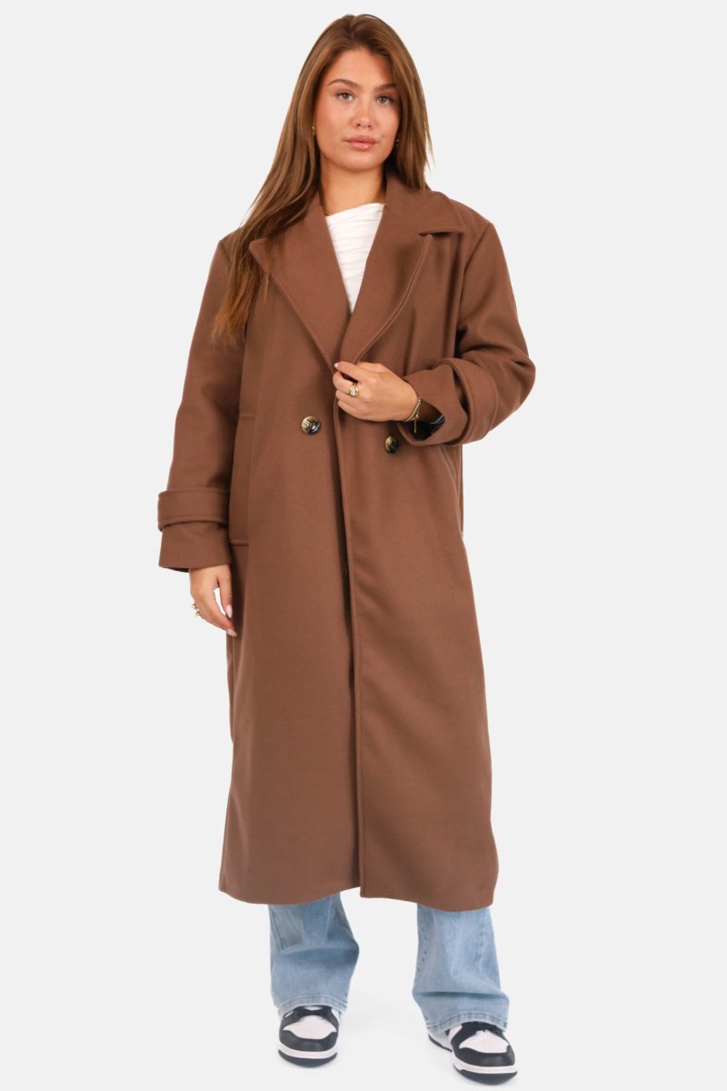 Klassieke oversized mantel met knoopsluiting bruin