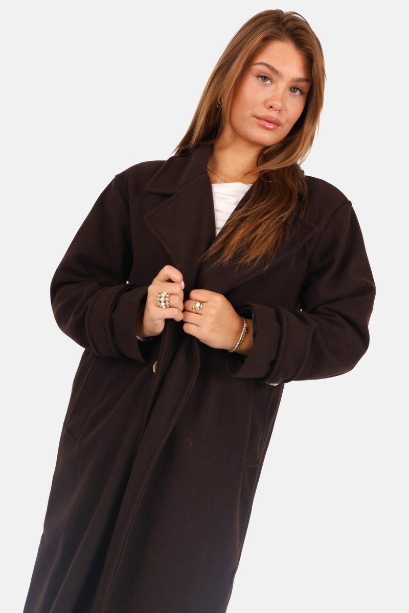 Klassieke oversized mantel met knoopsluiting donkerbruin