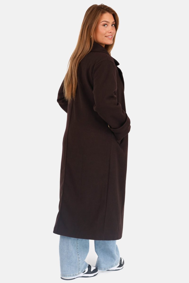 Klassieke oversized mantel met knoopsluiting donkerbruin - Afbeelding 5