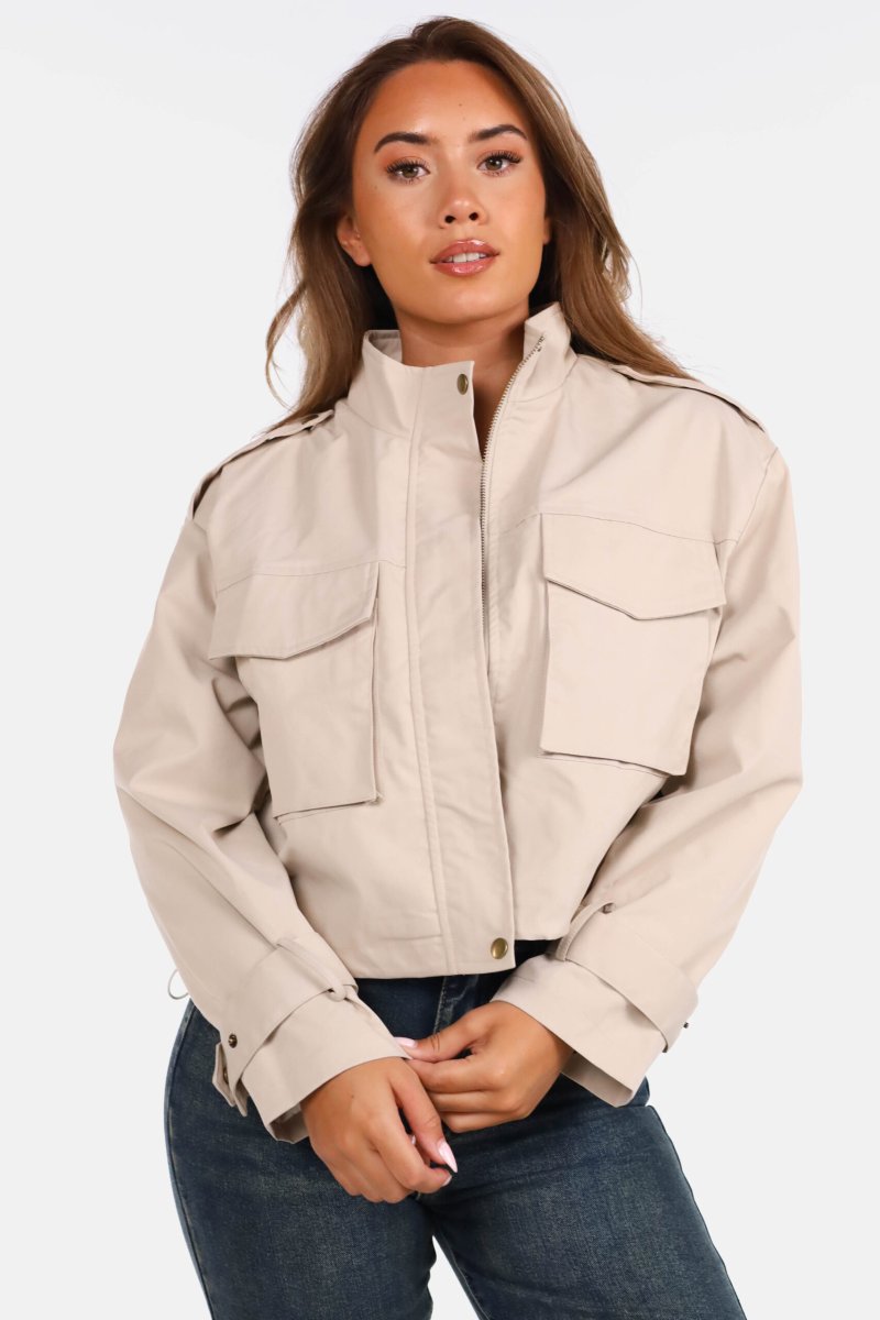 Kort jasje met zakken beige - Afbeelding 2