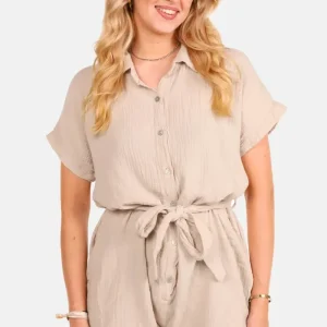 Korte jumpsuit van katoen beige
