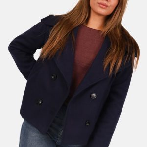 Korte oversized mantel met knoopsluiting donkerblauw