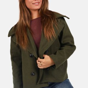 Korte oversized mantel met knoopsluiting kaki