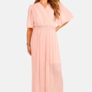 Lange plissé jumpsuit met V-hals roze