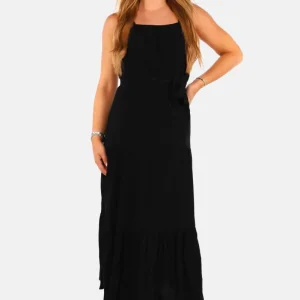 Linnen blend maxi jurk met strikdetail zwart