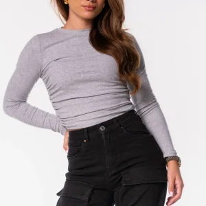 Longsleeve basic cropped grijs