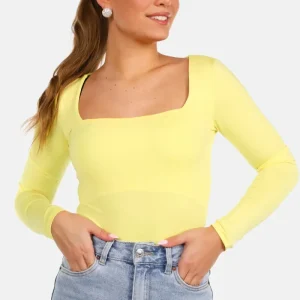 Longsleeve body vierkante hals geel