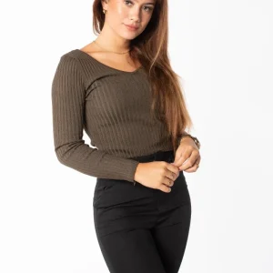 Longsleeve cropped ribbel kaki