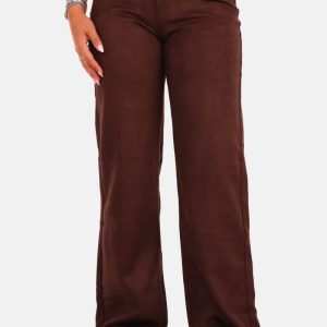 Loose straight pants suèdelook bordeaux