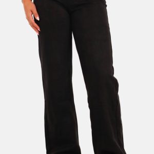 Loose straight pants suèdelook zwart