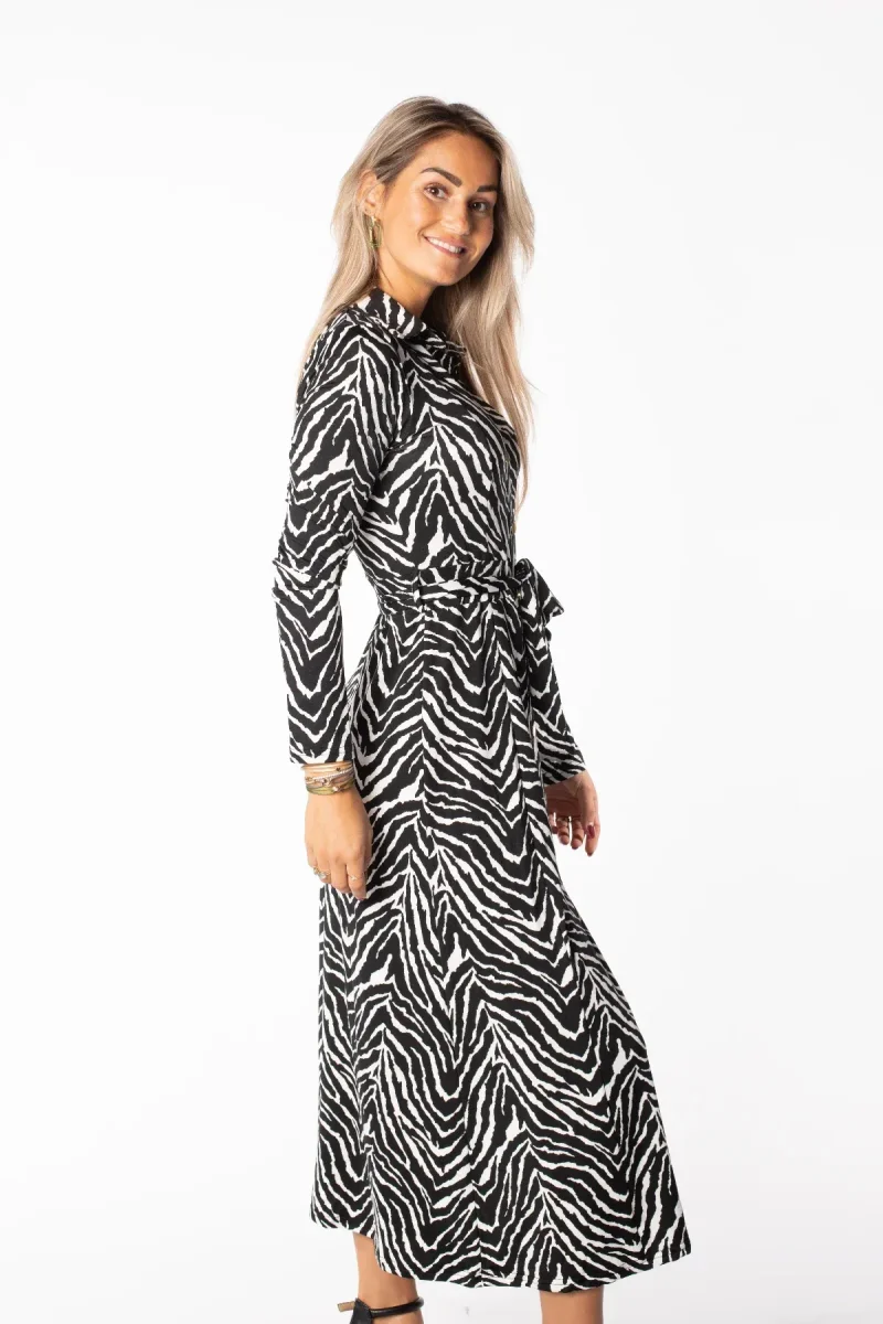 Maxi travel blousejurk zebra zwart wit - Afbeelding 5