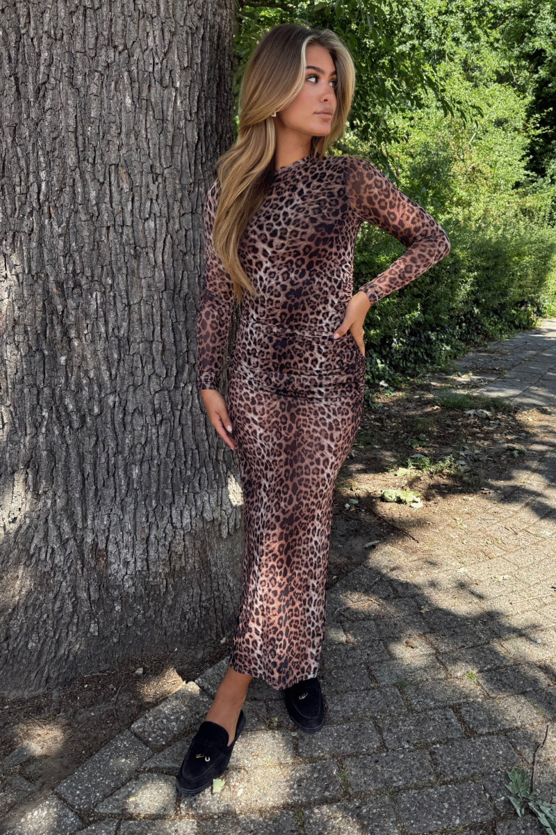 Mesh maxi jurk leopard - Afbeelding 3