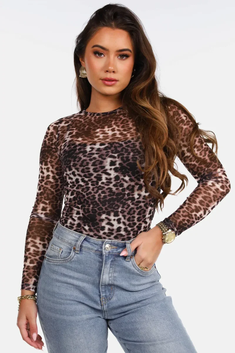 Mesh top leopard grijs - Afbeelding 2