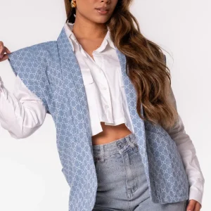 Monogram print denim gilet blauw