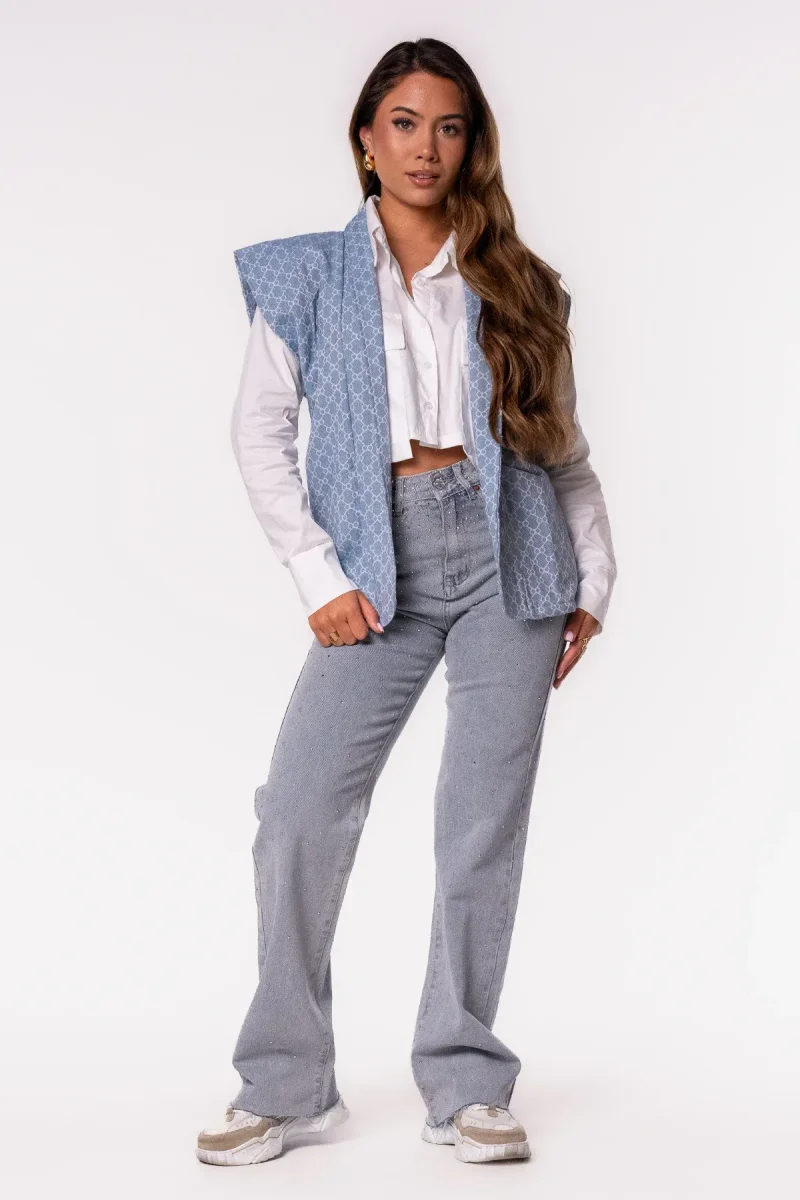 Monogram print denim gilet blauw - Afbeelding 3