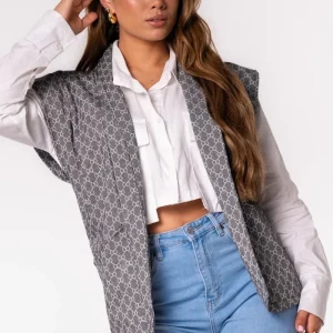 Monogram print denim gilet zwart