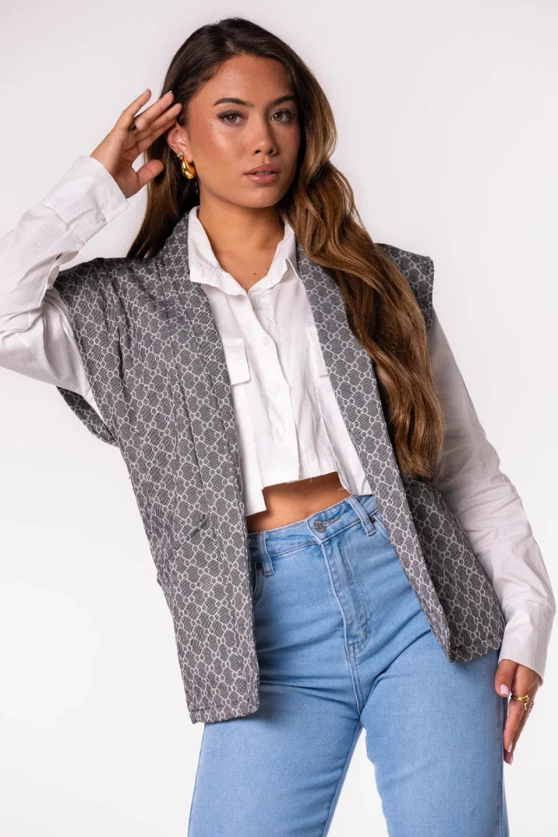 Monogram print denim gilet zwart