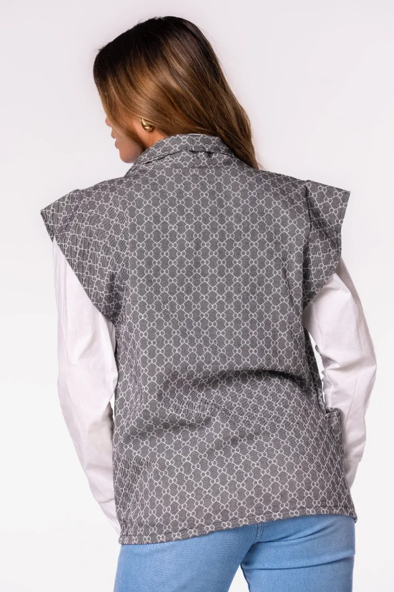 Monogram print denim gilet zwart - Afbeelding 4